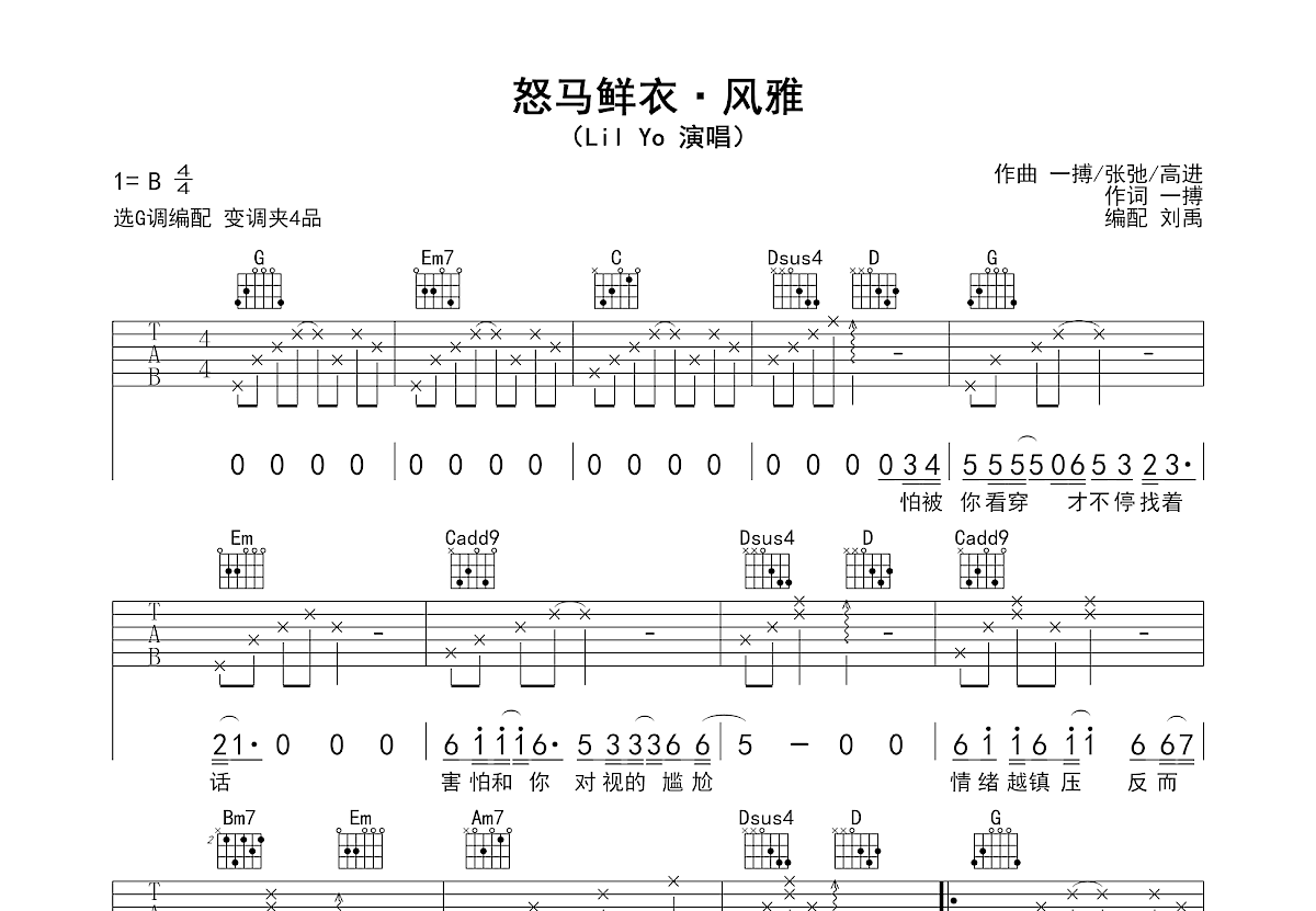 怒马鲜衣·风雅吉他谱预览图