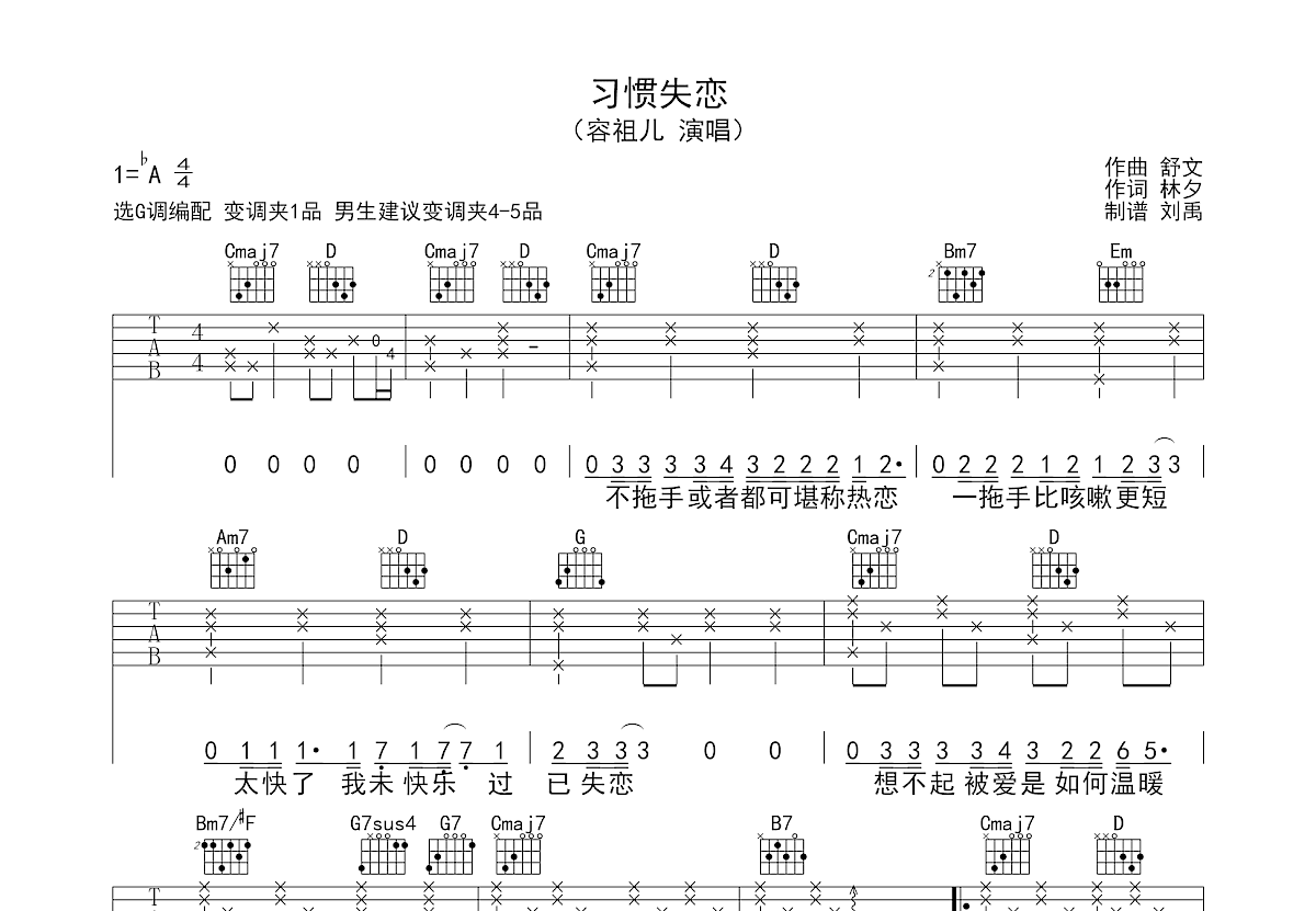 习惯失恋吉他谱预览图