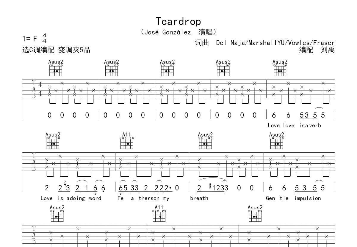 Teardrop吉他谱预览图
