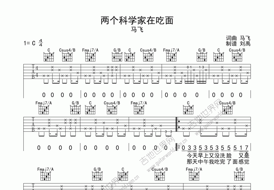 两个科学家在吃面吉他谱预览图