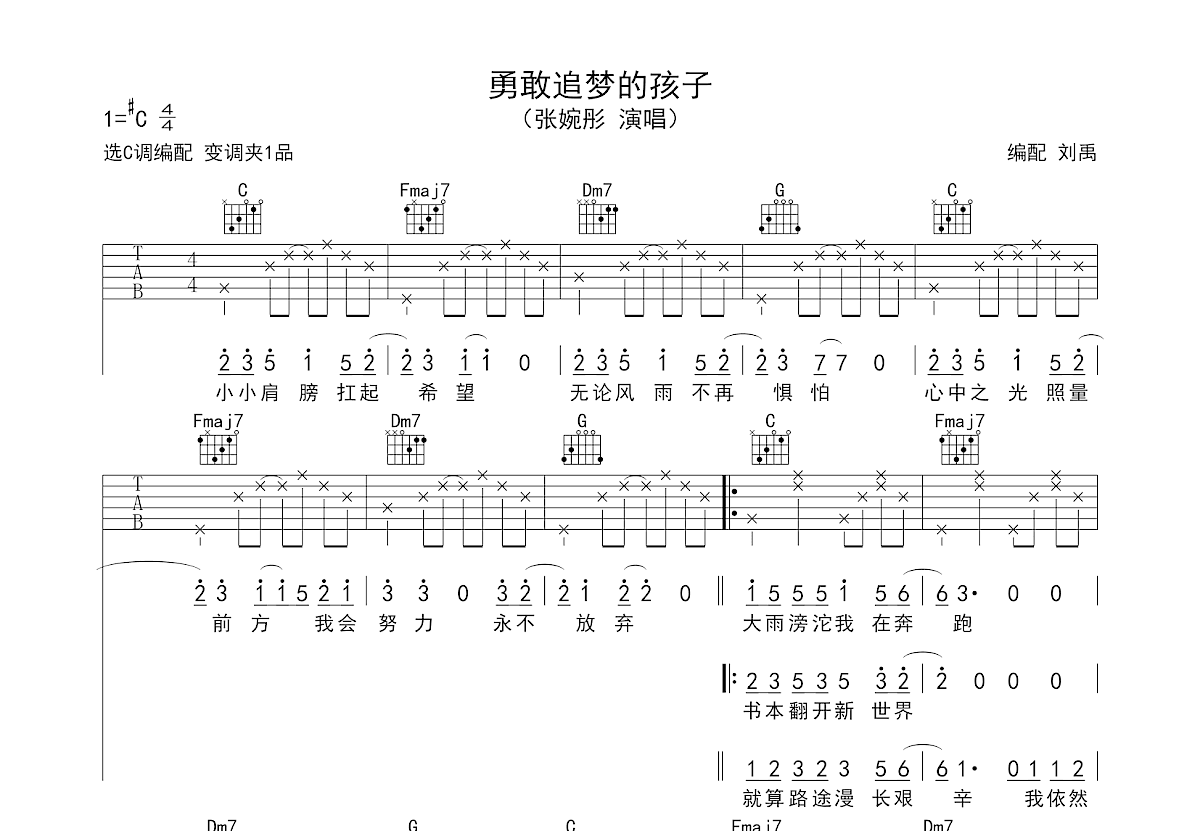 勇敢追梦的孩子吉他谱预览图