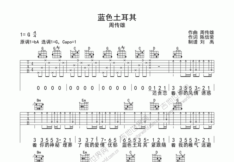 蓝色土耳其吉他谱预览图