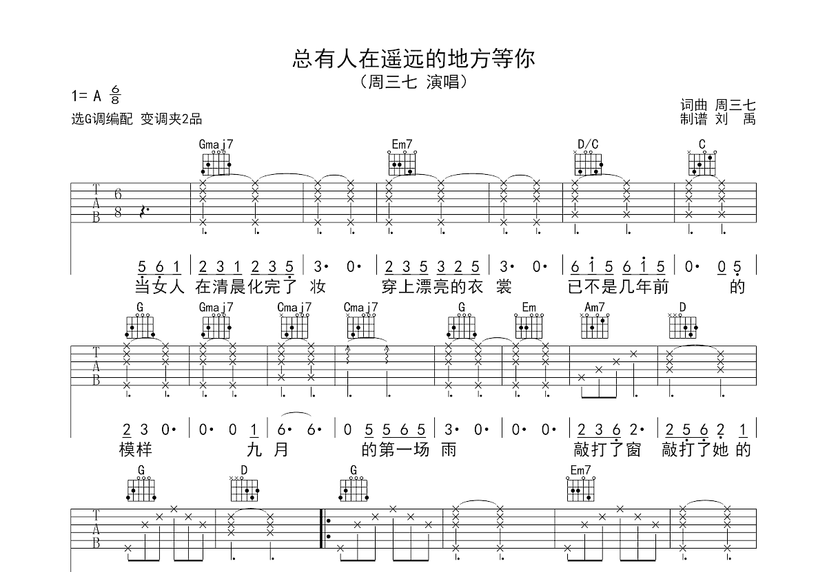 总有人在遥远的地方等你吉他谱预览图