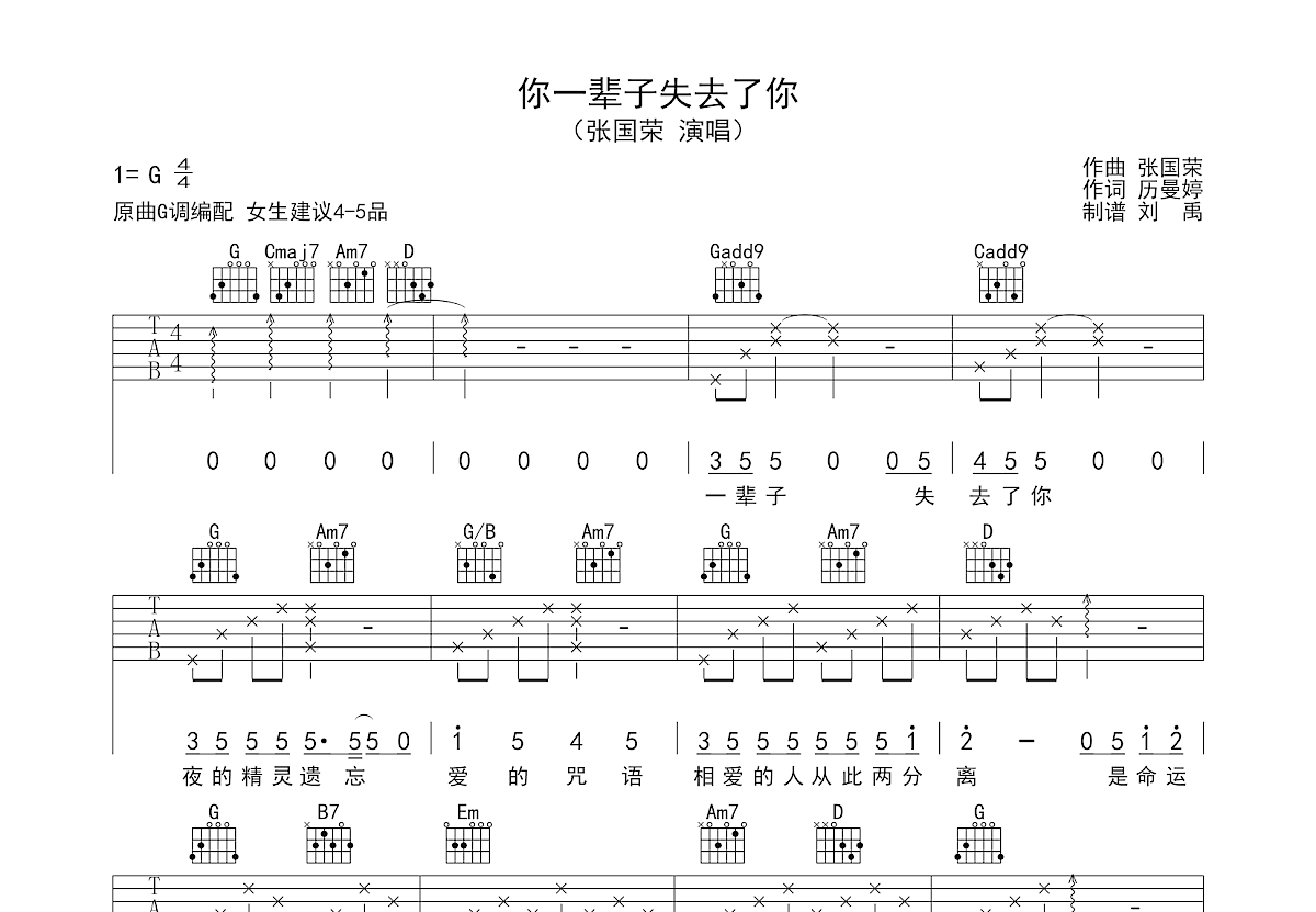 一辈子失去了你吉他谱预览图