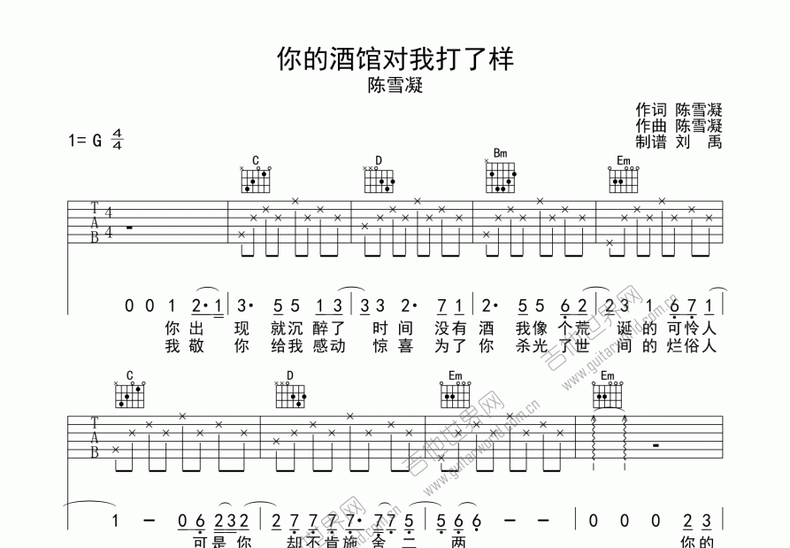 你的酒馆对我打了佯吉他谱预览图