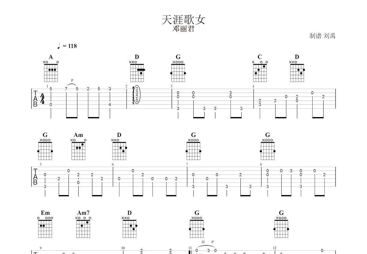 天涯歌女吉他谱预览图