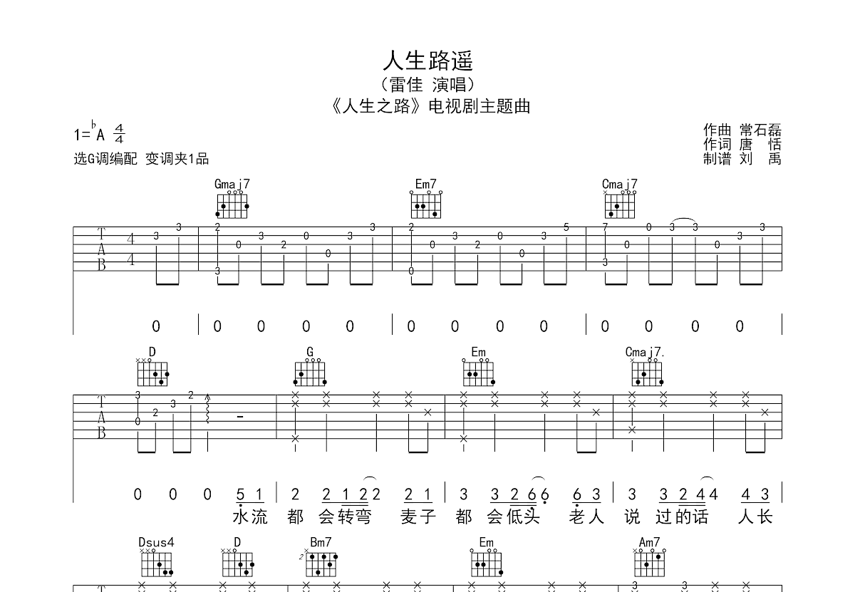 人生路遥吉他谱预览图