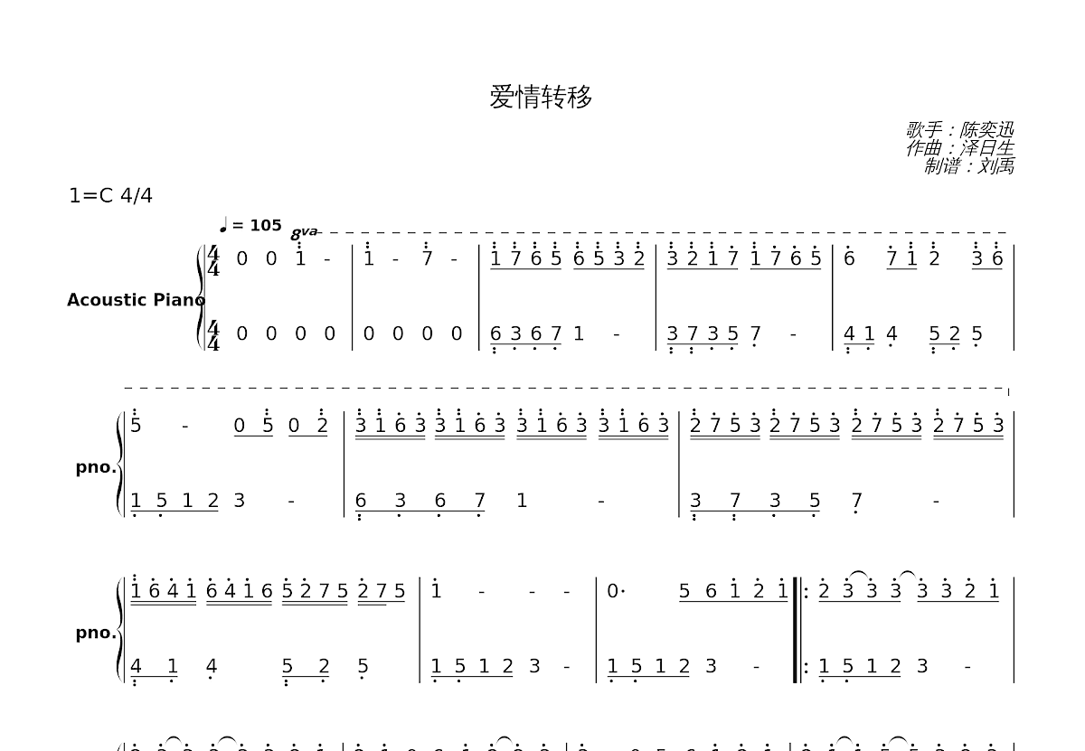 爱情转移简谱预览图