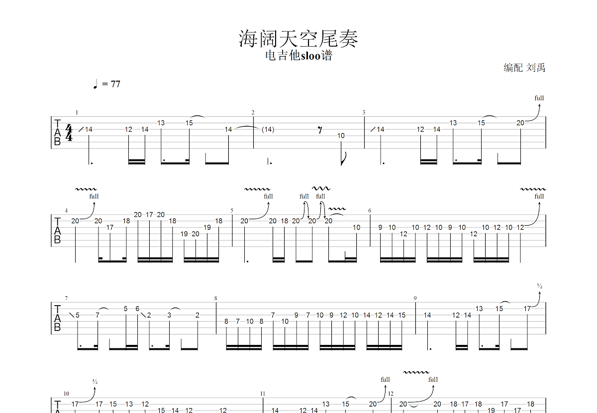 海阔天空吉他谱预览图