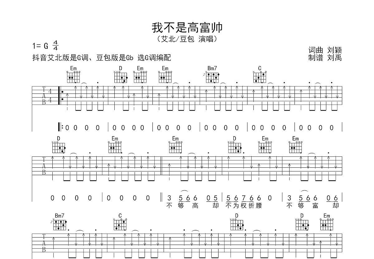 我不是高富帅吉他谱预览图