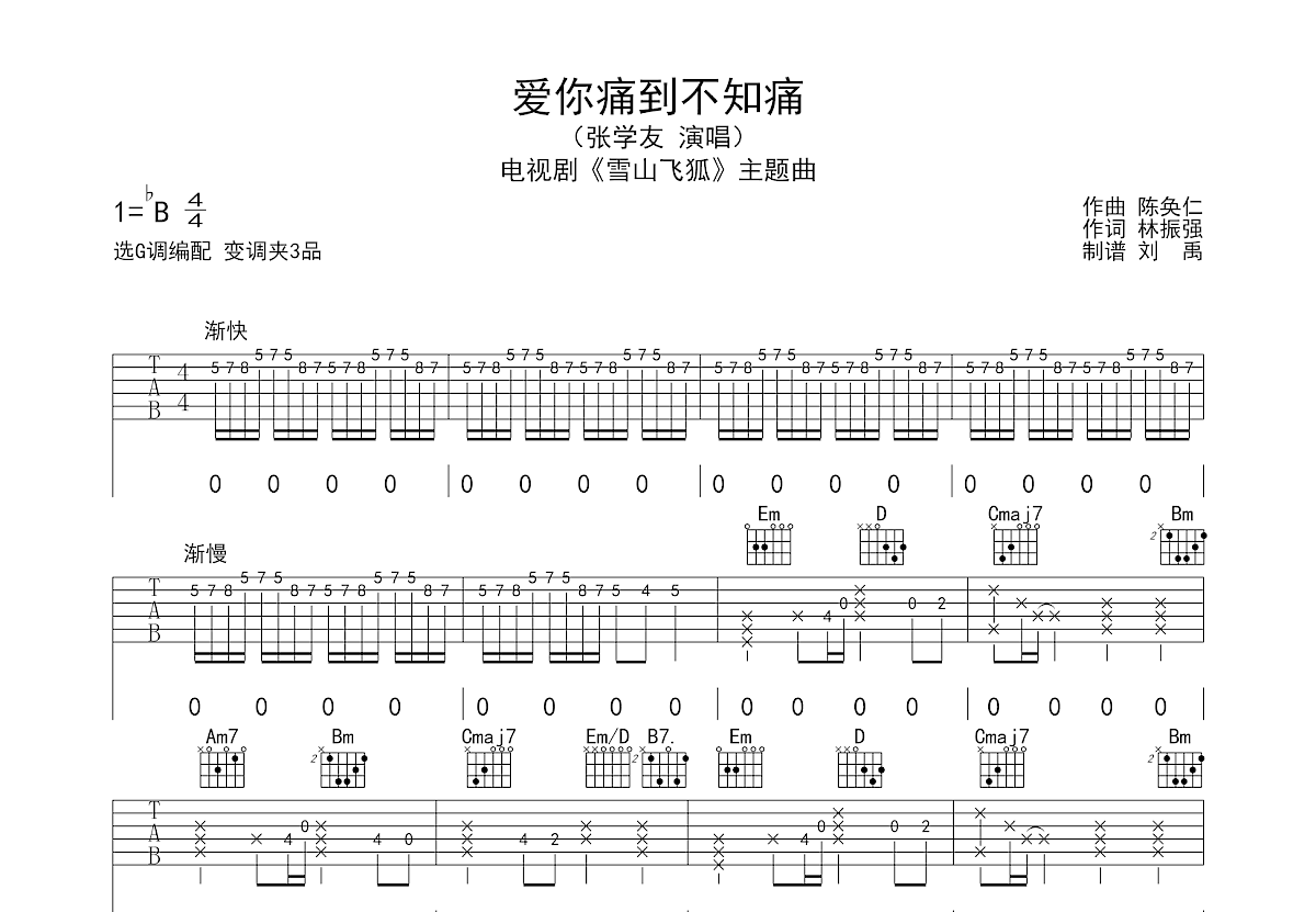 爱你痛到不知痛吉他谱预览图