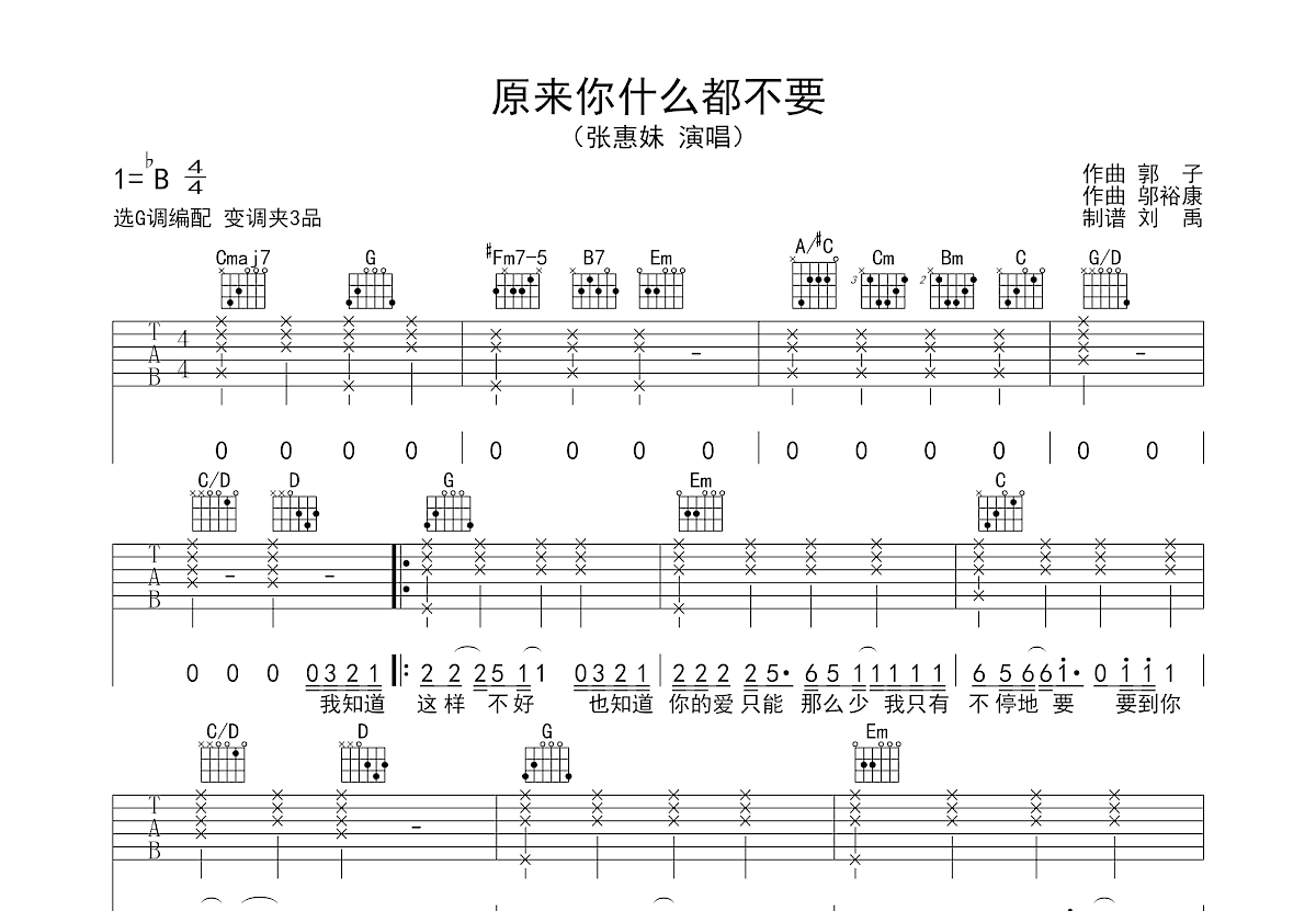 原来你什么都不要吉他谱预览图