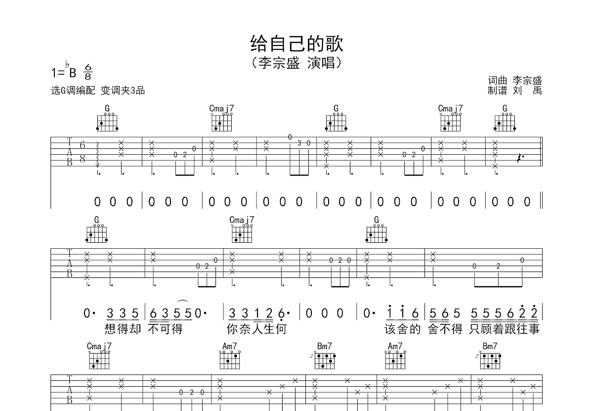 给自己的歌吉他谱预览图