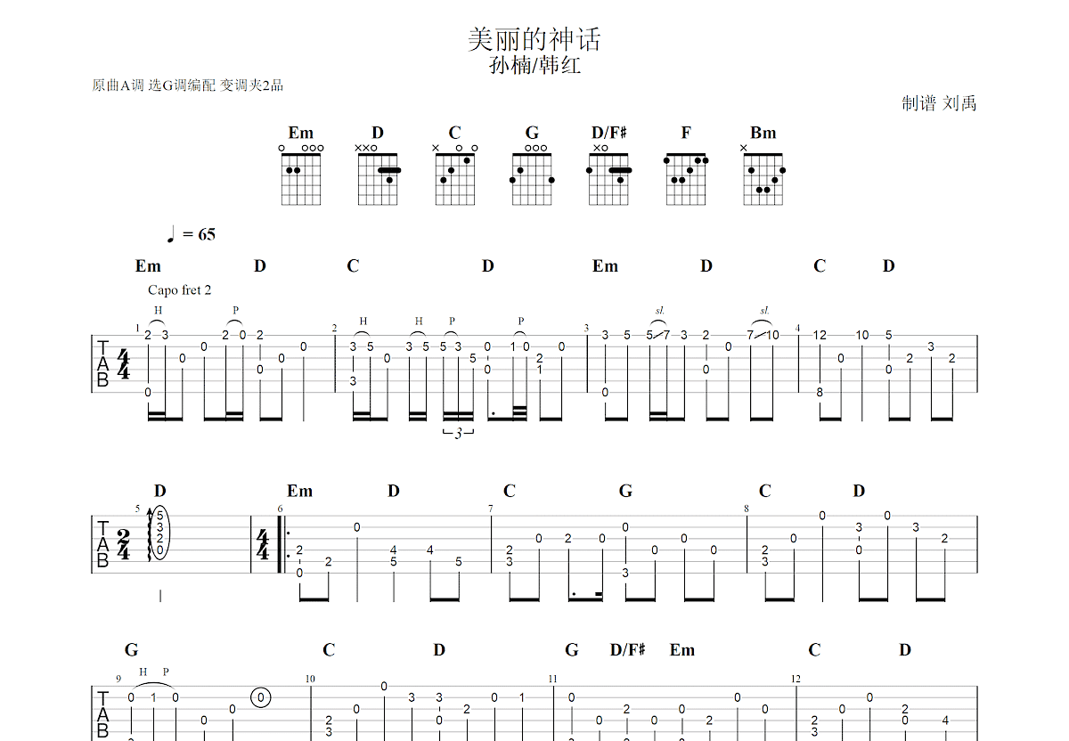 美丽的神话吉他谱预览图