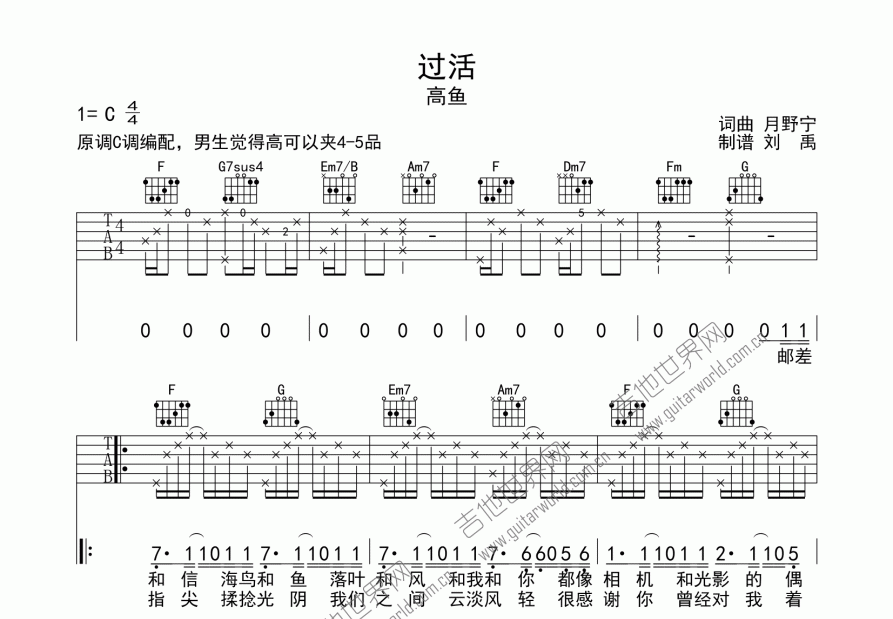 过活吉他谱预览图