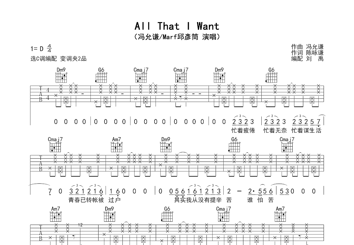 All That I Want吉他谱预览图