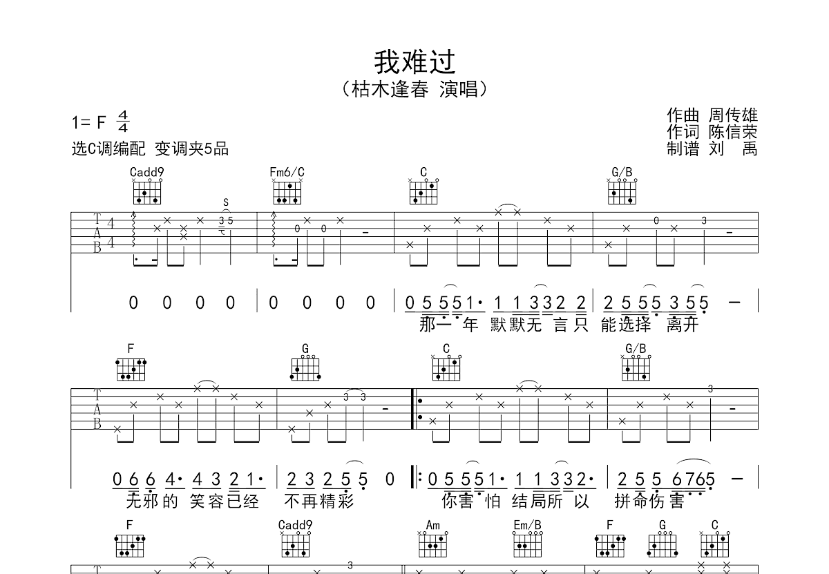 我难过吉他谱预览图