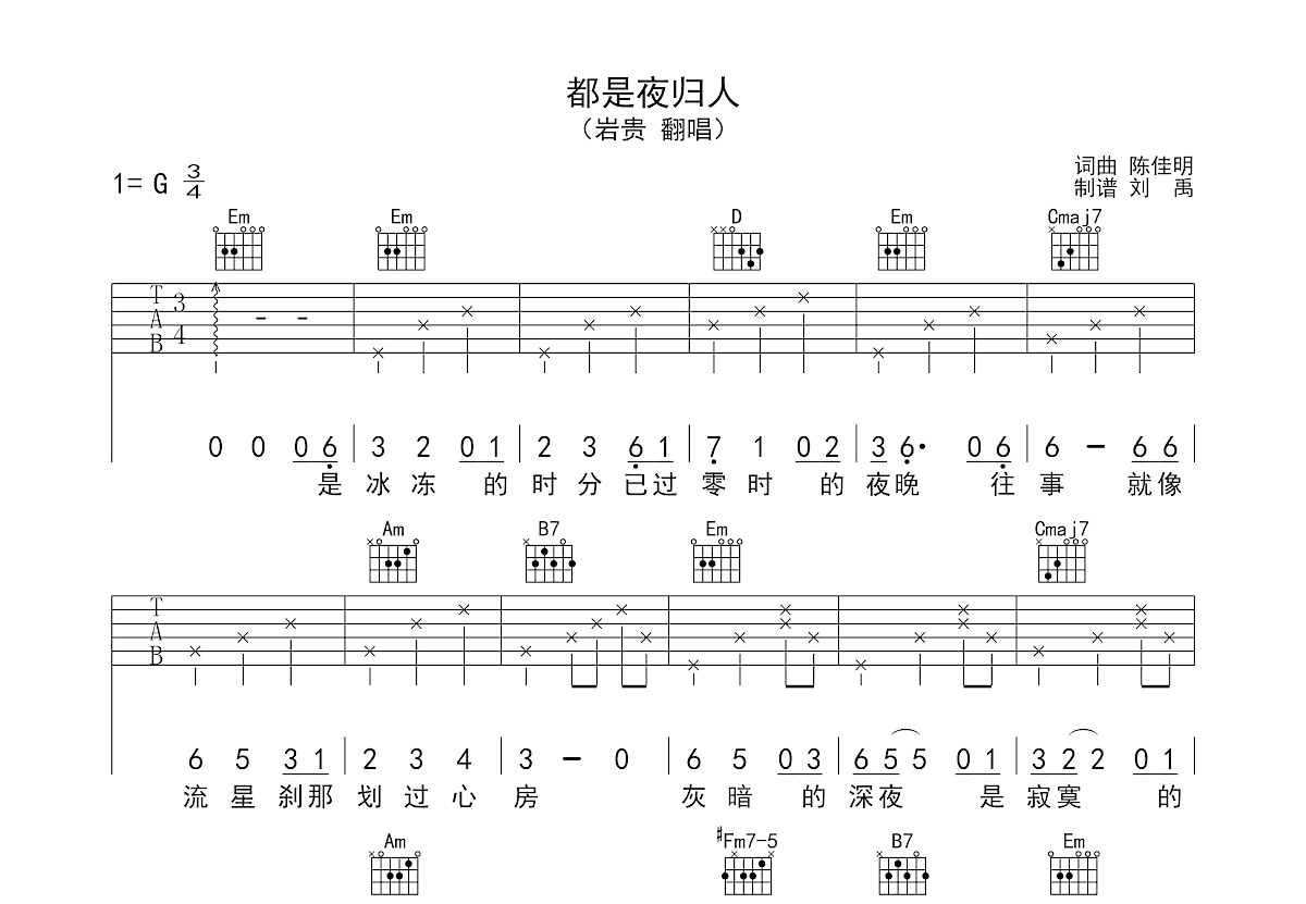 都是夜归人吉他谱_岩贵_G调弹唱