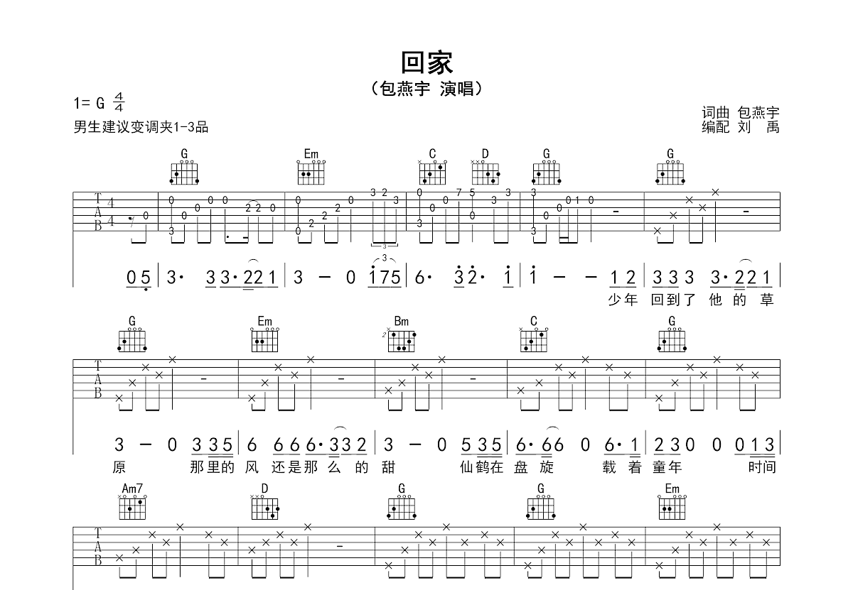 回家吉他谱预览图