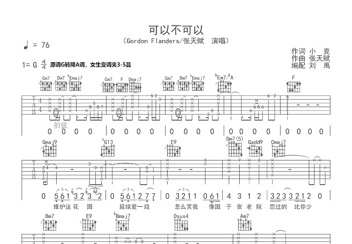 可以不可以吉他谱预览图