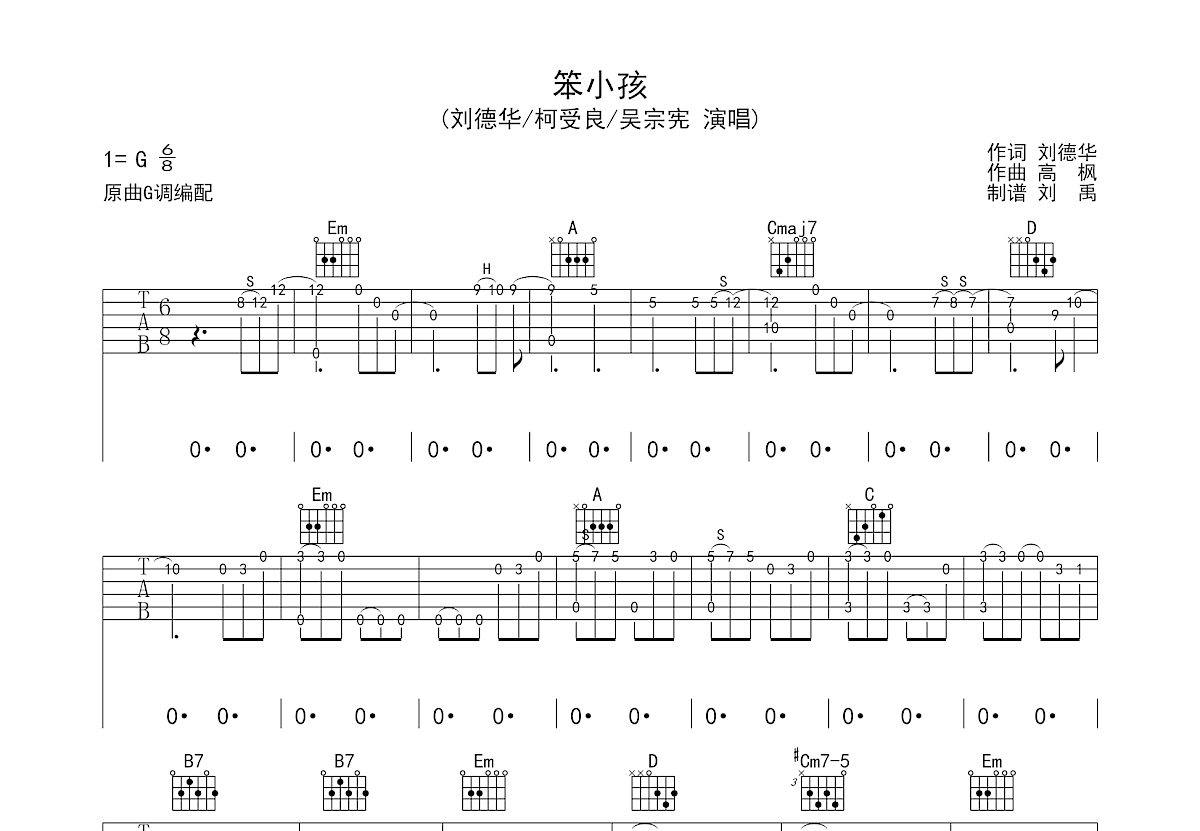 笨小孩吉他谱预览图