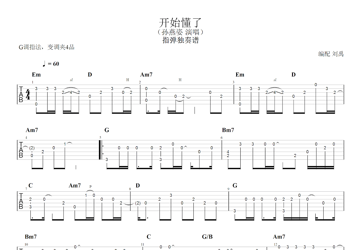 开始懂了吉他谱预览图