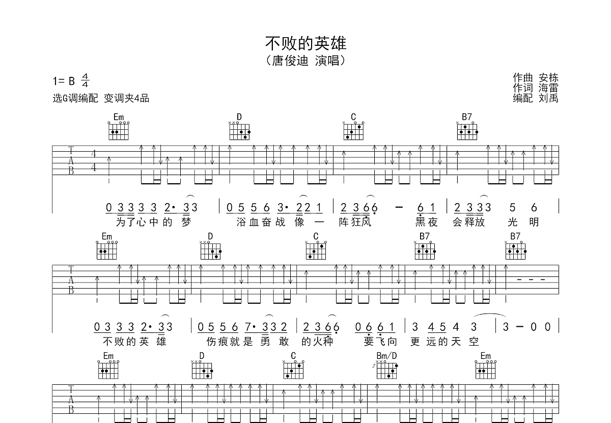 不败的英雄吉他谱预览图