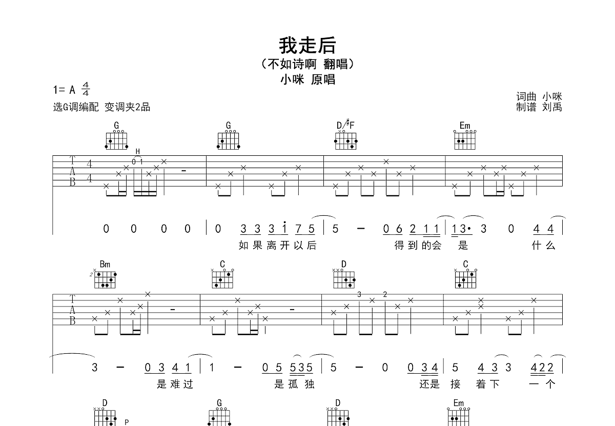 我走后吉他谱预览图