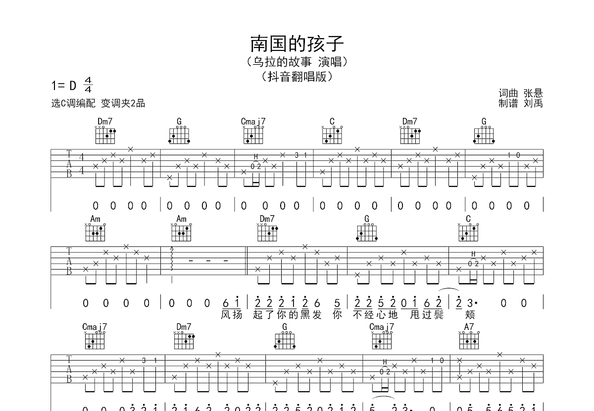 南国的孩子吉他谱预览图