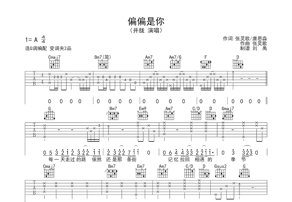 偏偏是你吉他谱预览图