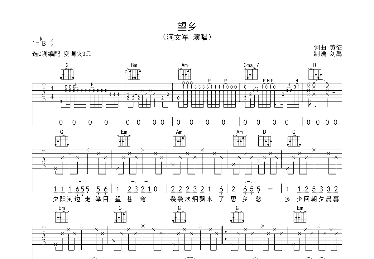 望乡吉他谱预览图