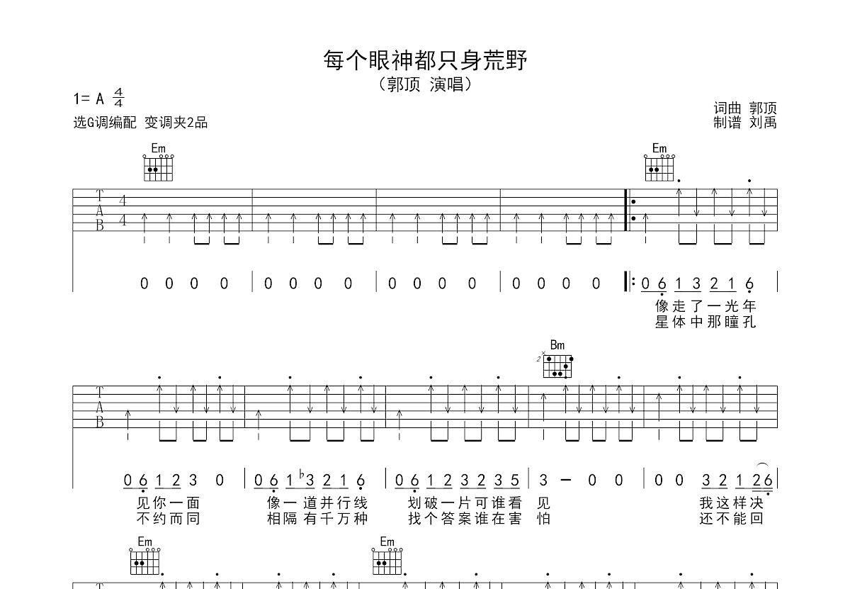 每个眼神都只身荒野吉他谱预览图