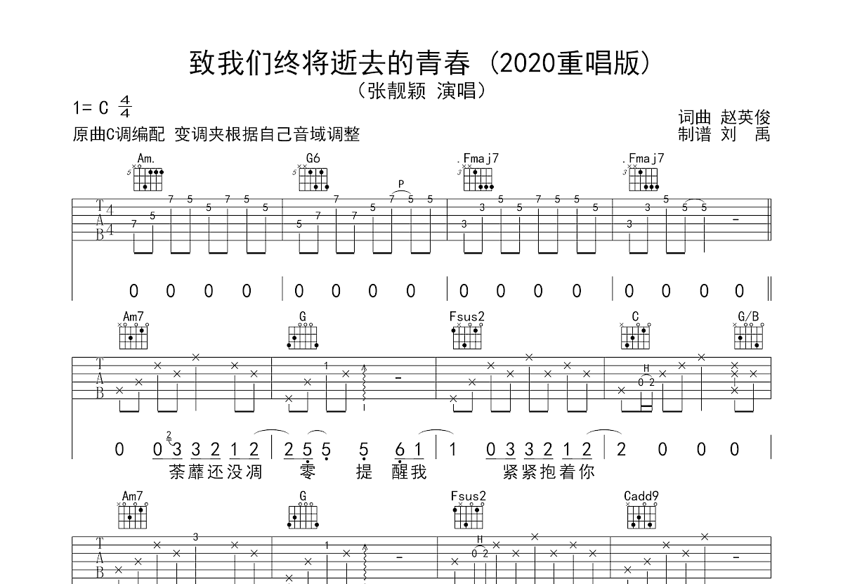 致我们终将逝去的青春吉他谱预览图