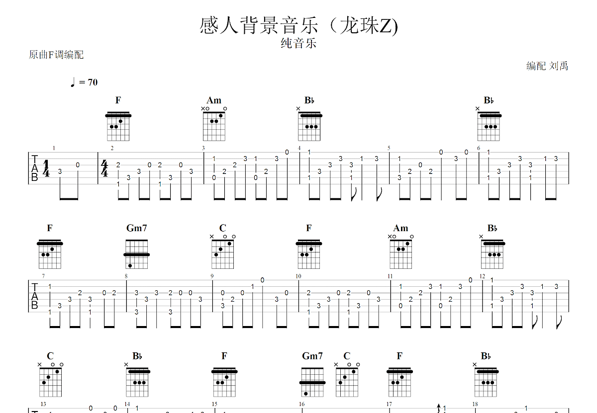 感人背景音乐吉他谱_佚名_F调指弹