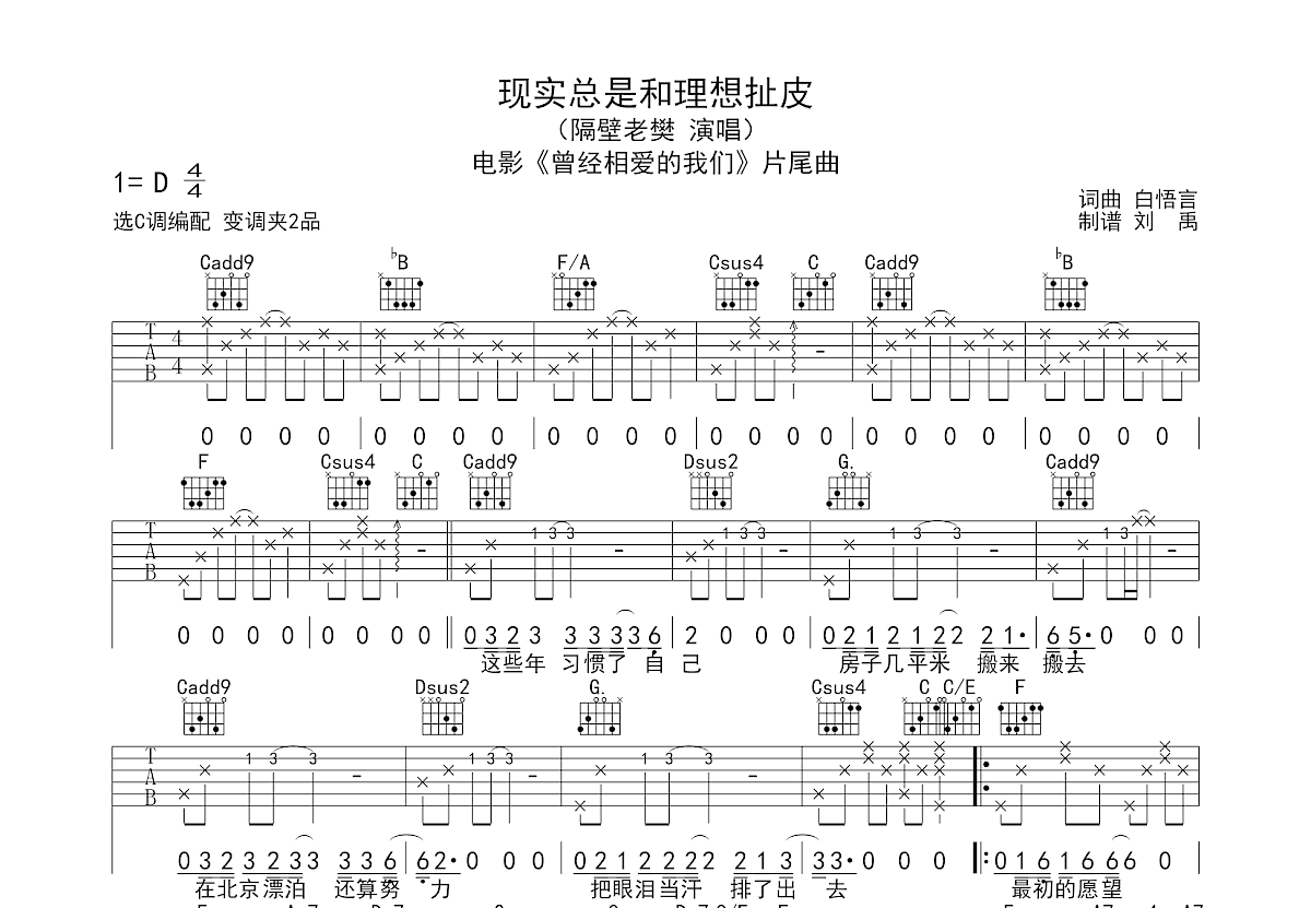 现实总是和理想扯皮吉他谱预览图