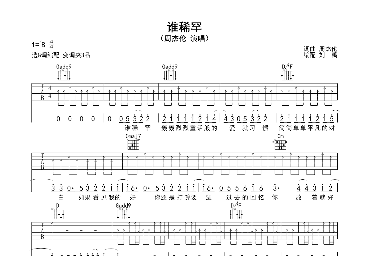 谁稀罕吉他谱预览图