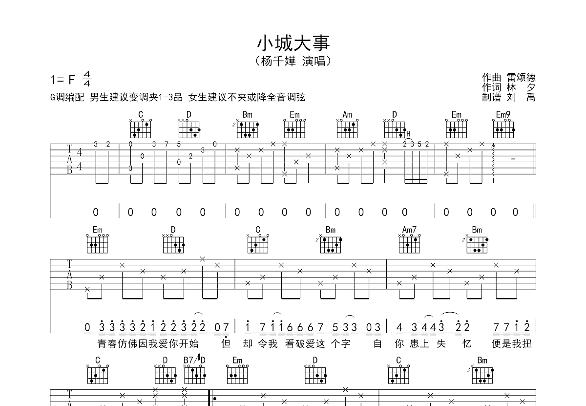 小城大事吉他谱预览图