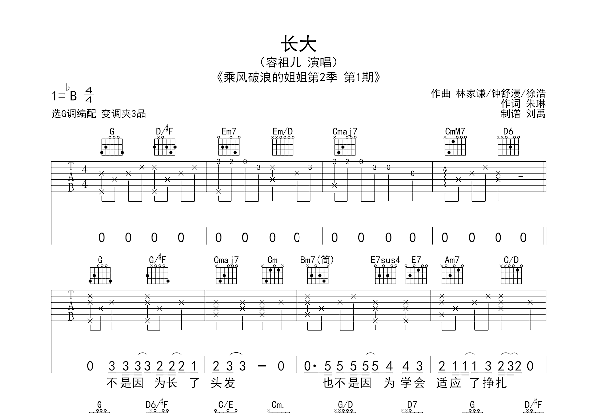 长大吉他谱预览图