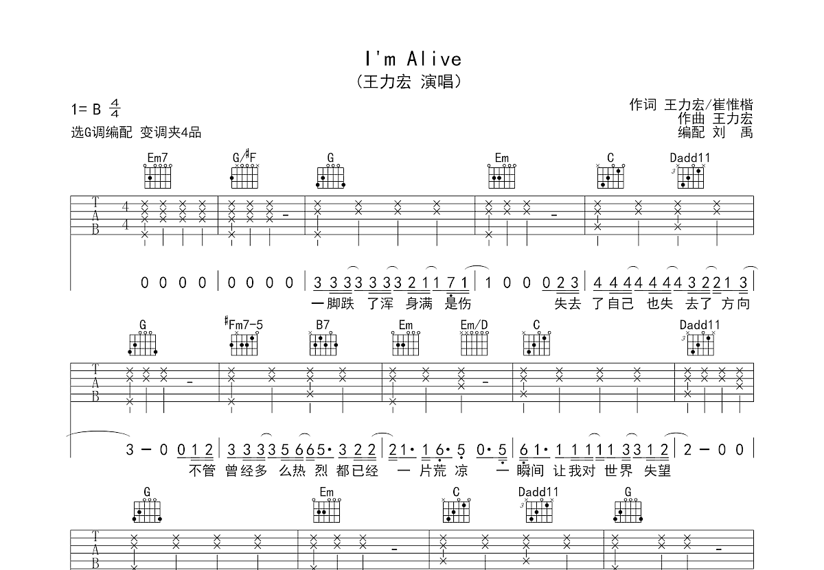 I'm Alive吉他谱预览图