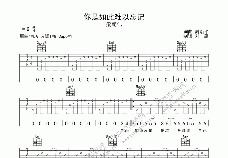 你是如此难以忘记吉他谱预览图