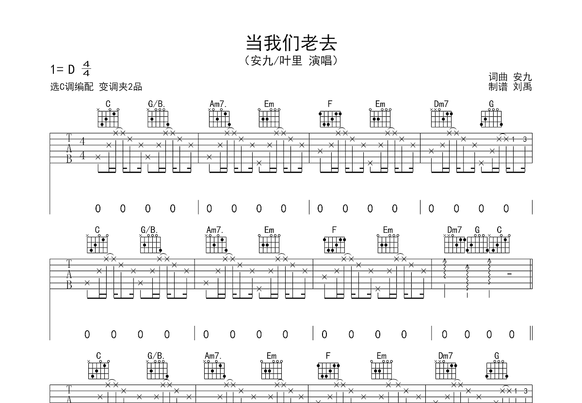 当我们老去吉他谱预览图