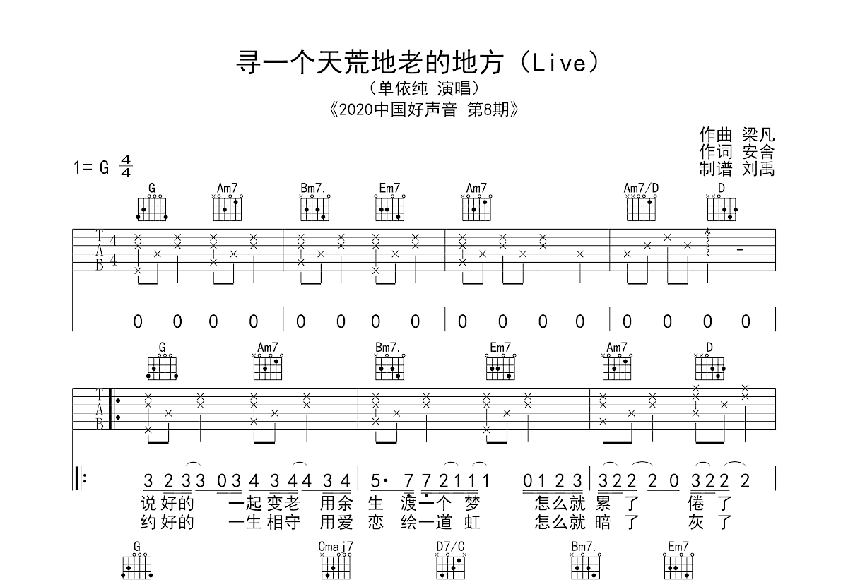 寻一个天荒地老的地方吉他谱预览图