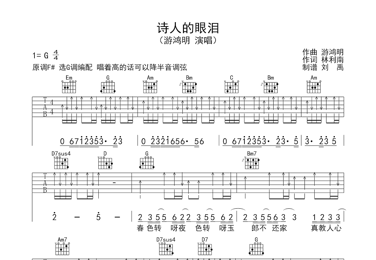 诗人的眼泪吉他谱预览图