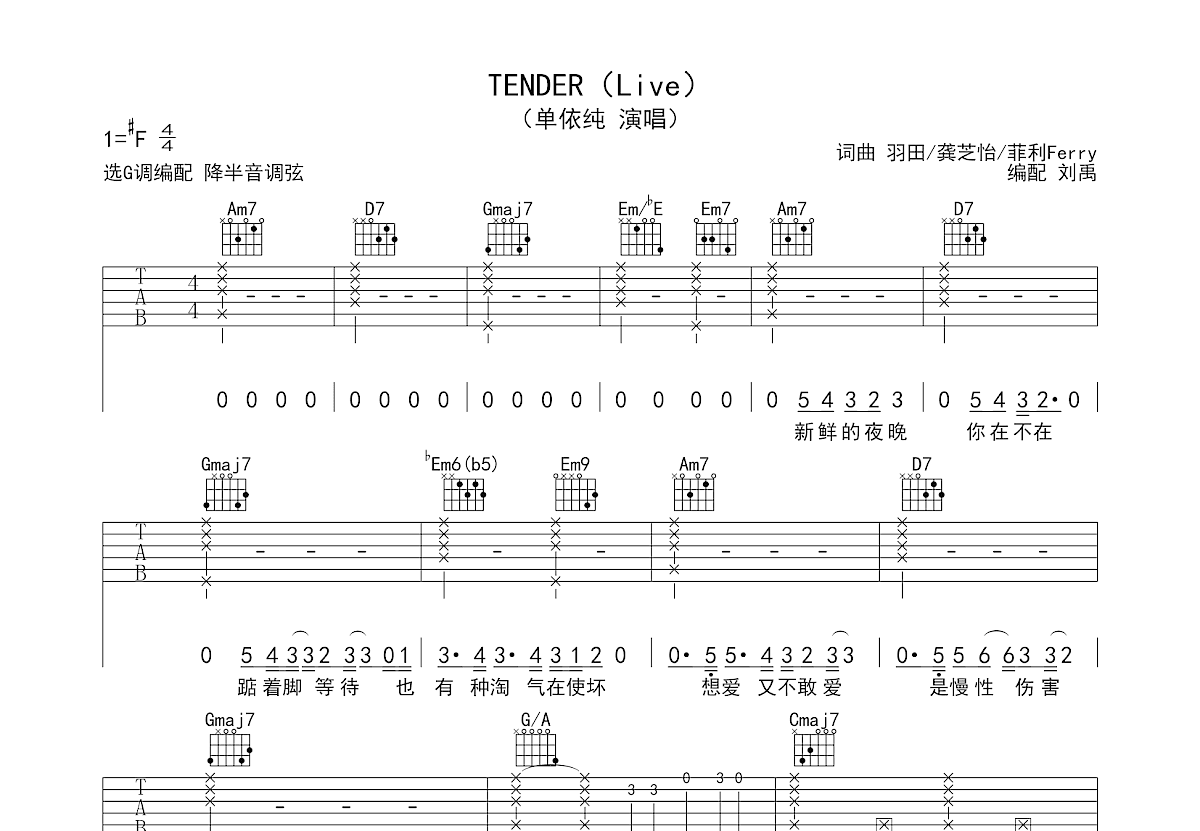 TENDER吉他谱预览图