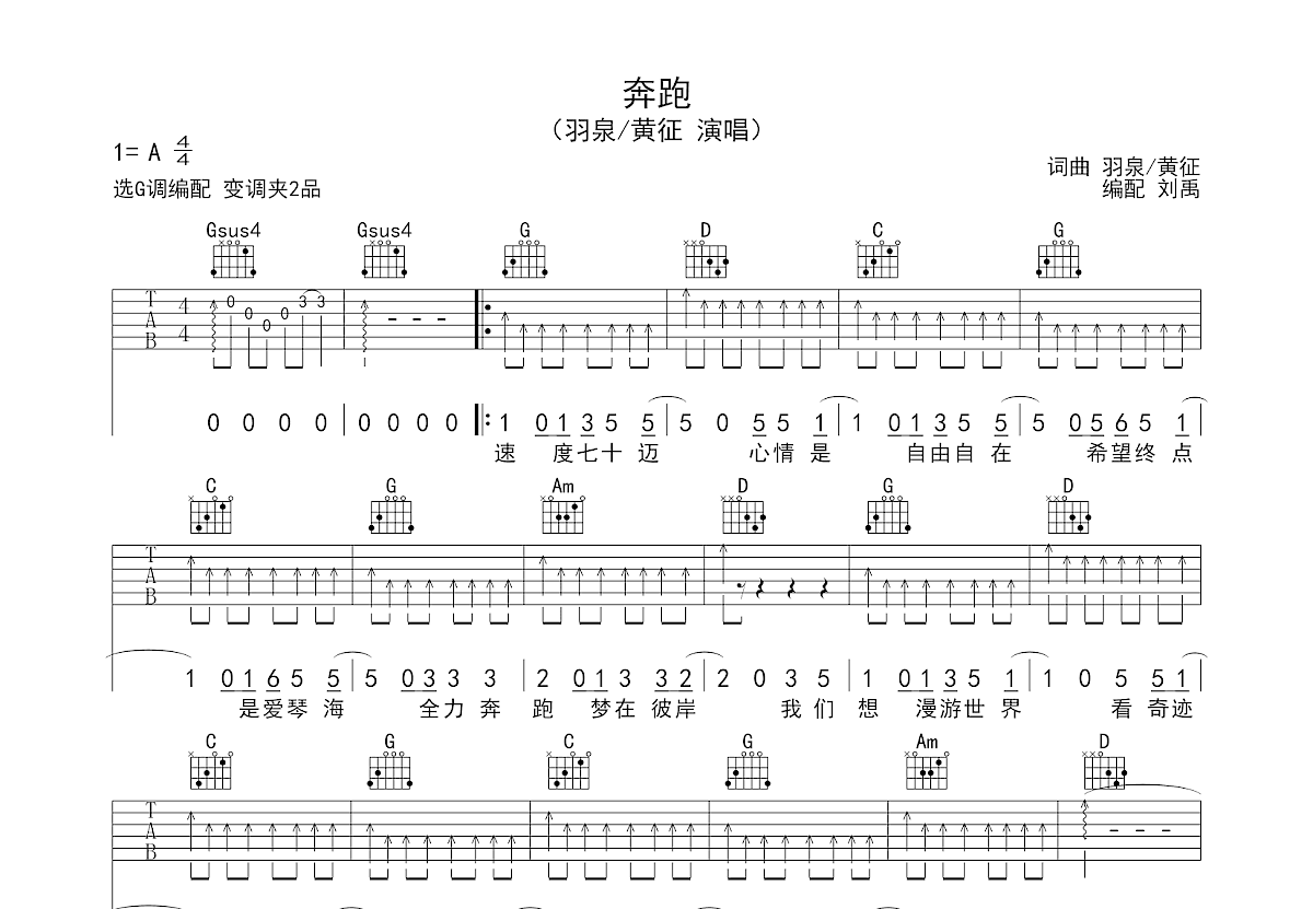 奔跑吉他谱预览图