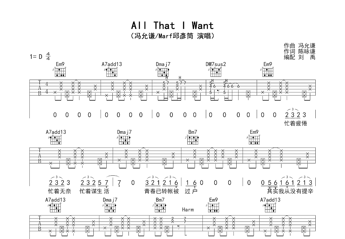 All That I Want吉他谱预览图
