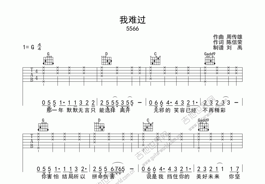 我难过吉他谱预览图