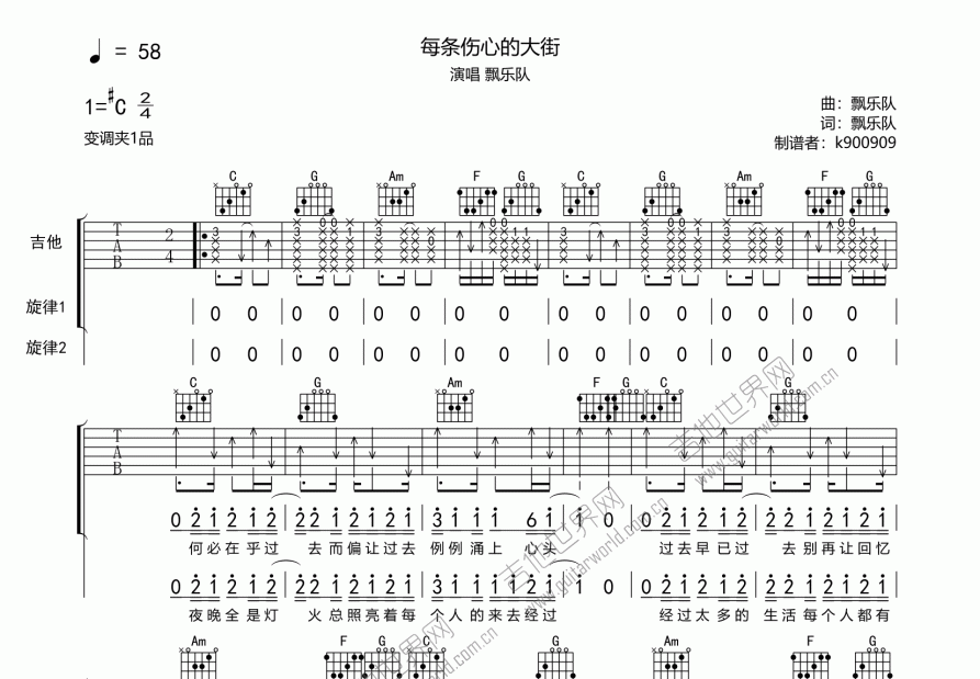 每条伤心的大街吉他谱预览图