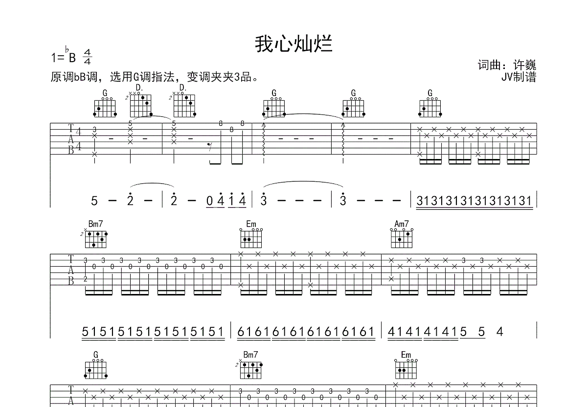 我心灿烂吉他谱预览图