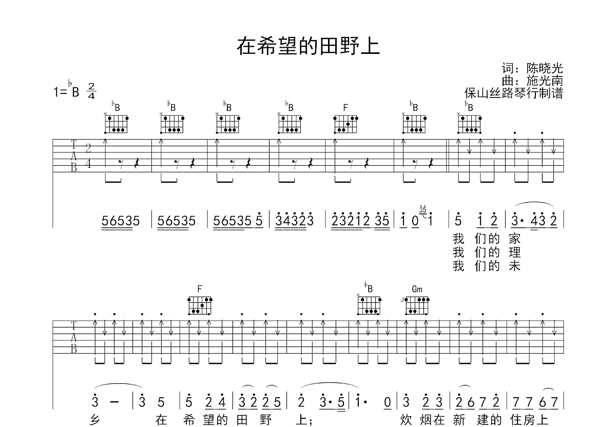 在希望的田野上吉他谱预览图